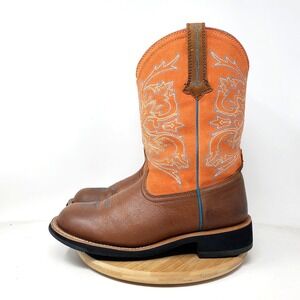 Ariat Fatbaby Tall Boots Womens 9 Western Cowboy Brown Coral Blue Leather Shoes